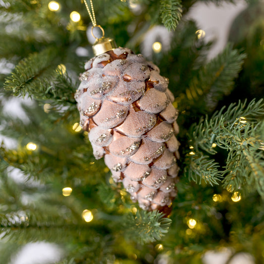 6" Frosted Amber Pinecone Glass Ornament