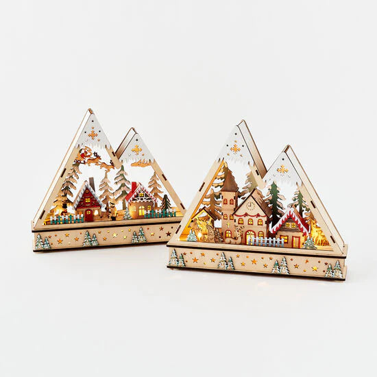 Pre-lit Bavarian Wood Pyramid Scene Assorted