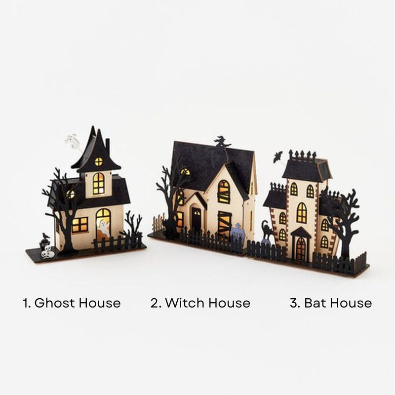 13" Prelit Small Haunted House Assorted
