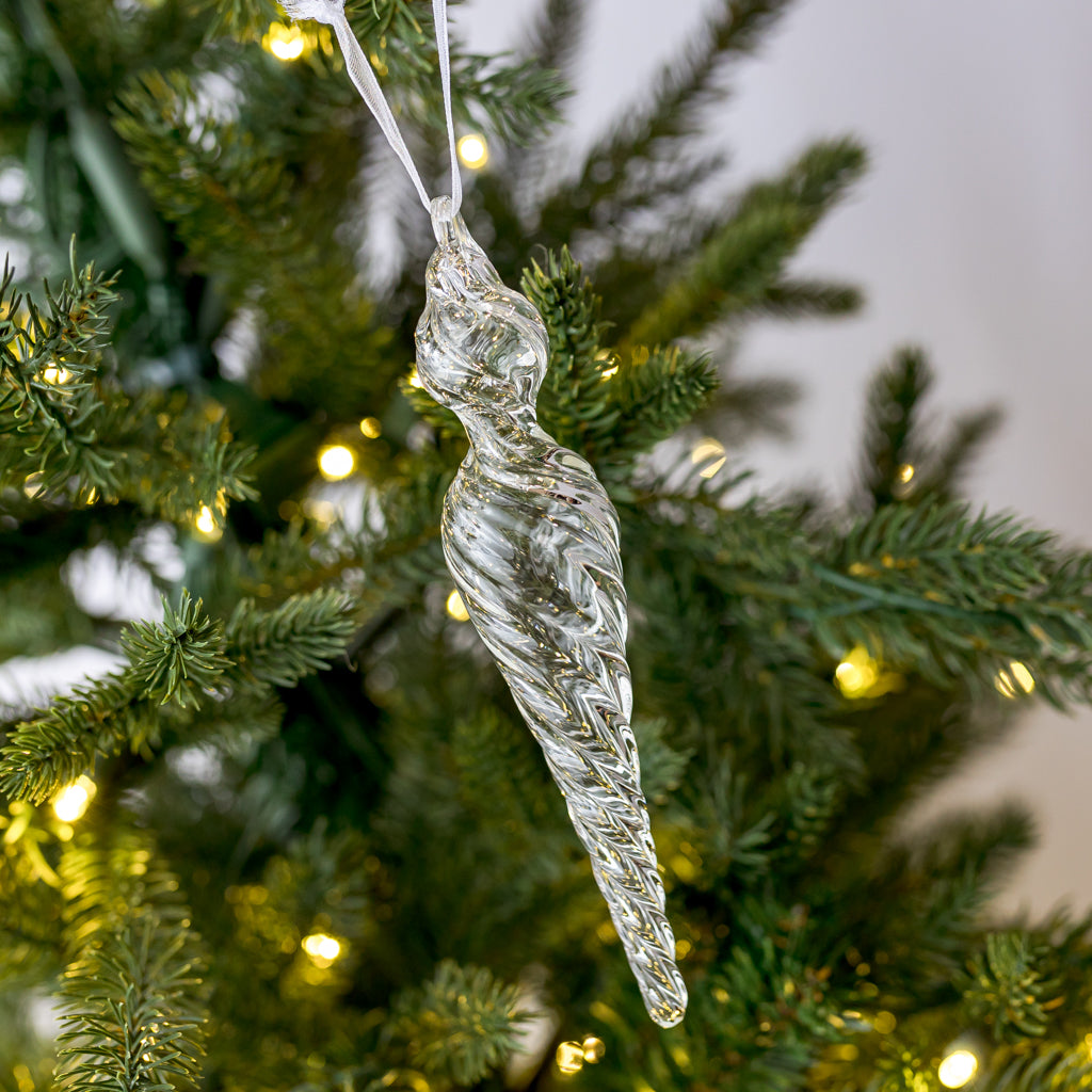 6" Icicle Swirl Glass Finial Ornament, Assorted