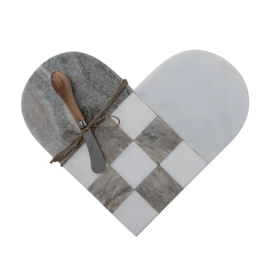 12" Heart Shaped Marble Cutting Board with Canape Kinfe