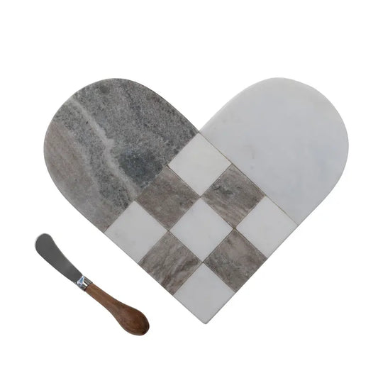 12" Heart Shaped Marble Cutting Board with Canape Kinfe