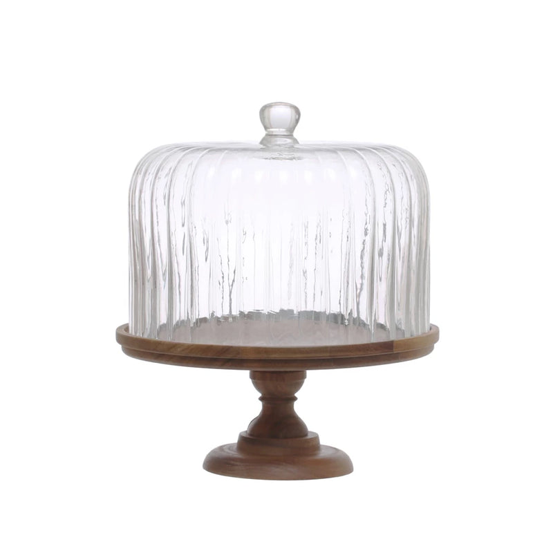 Acacia Wood Pedestal Glass Cloche