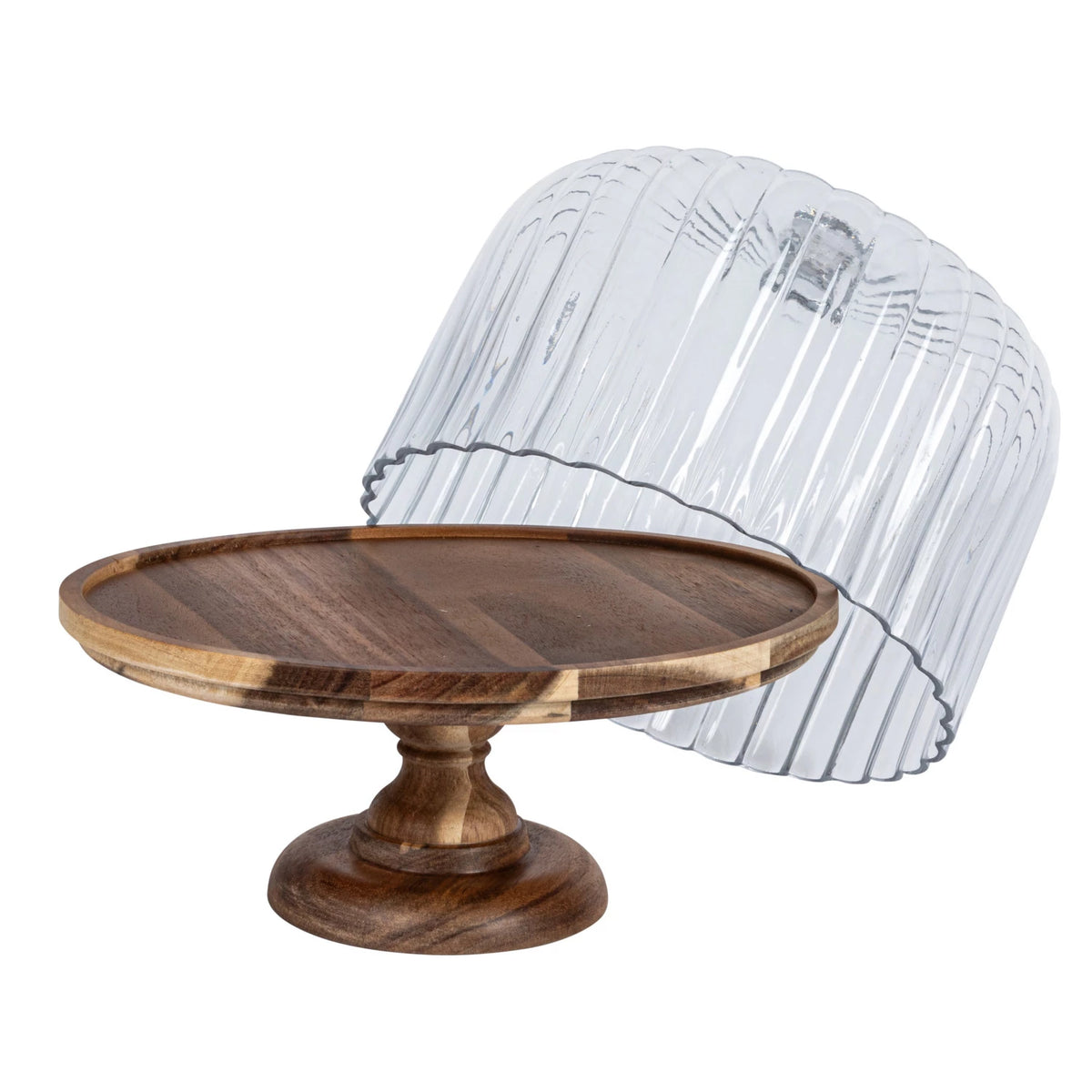 Acacia Wood Pedestal Glass Cloche