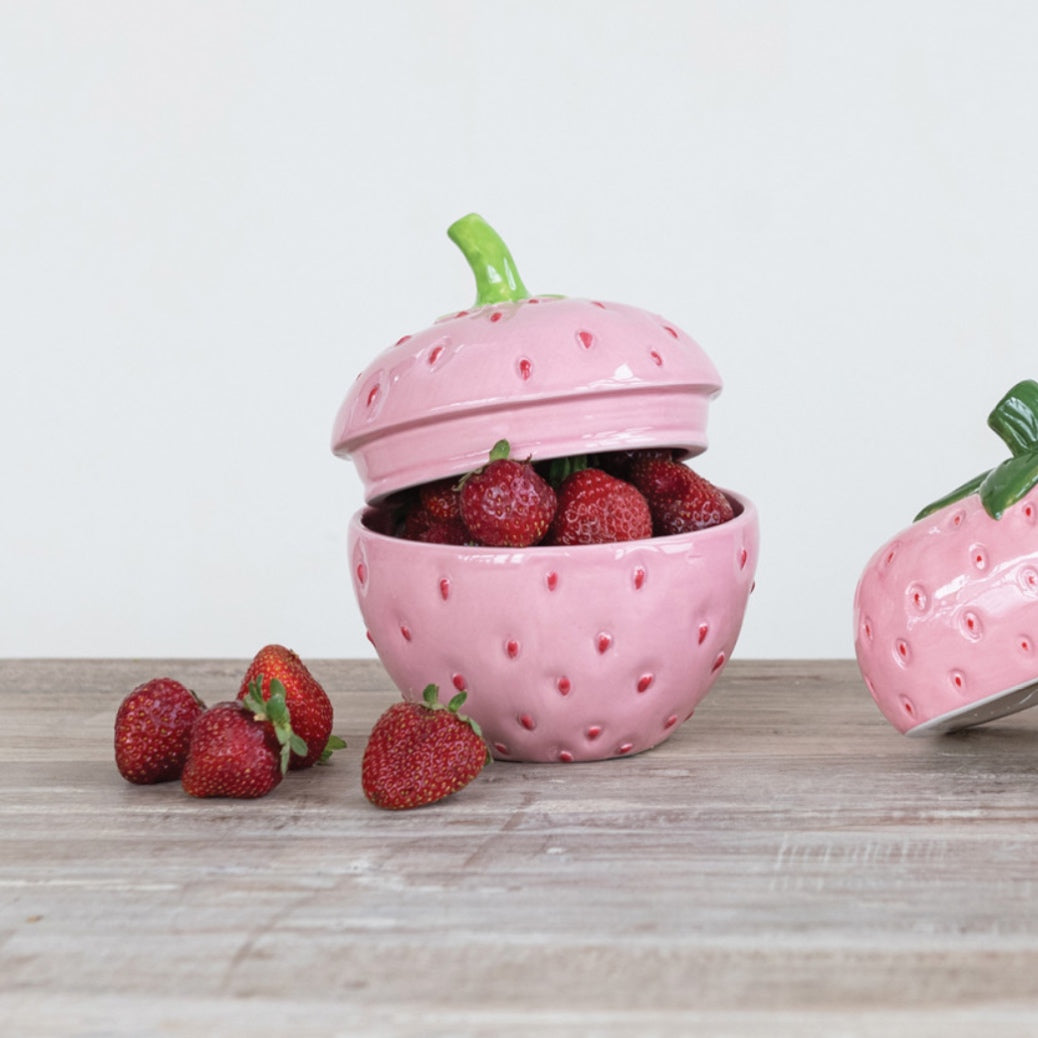 5" Pink Strawberry Ceramic Canister