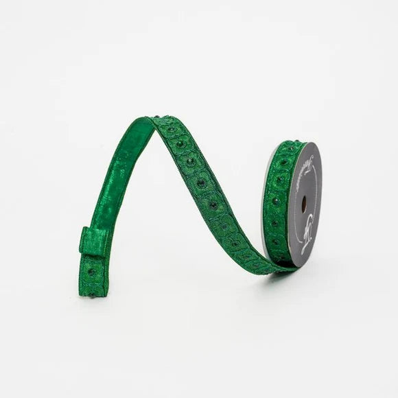 1"X5 Yard, Emerald Fleurish Ribbon