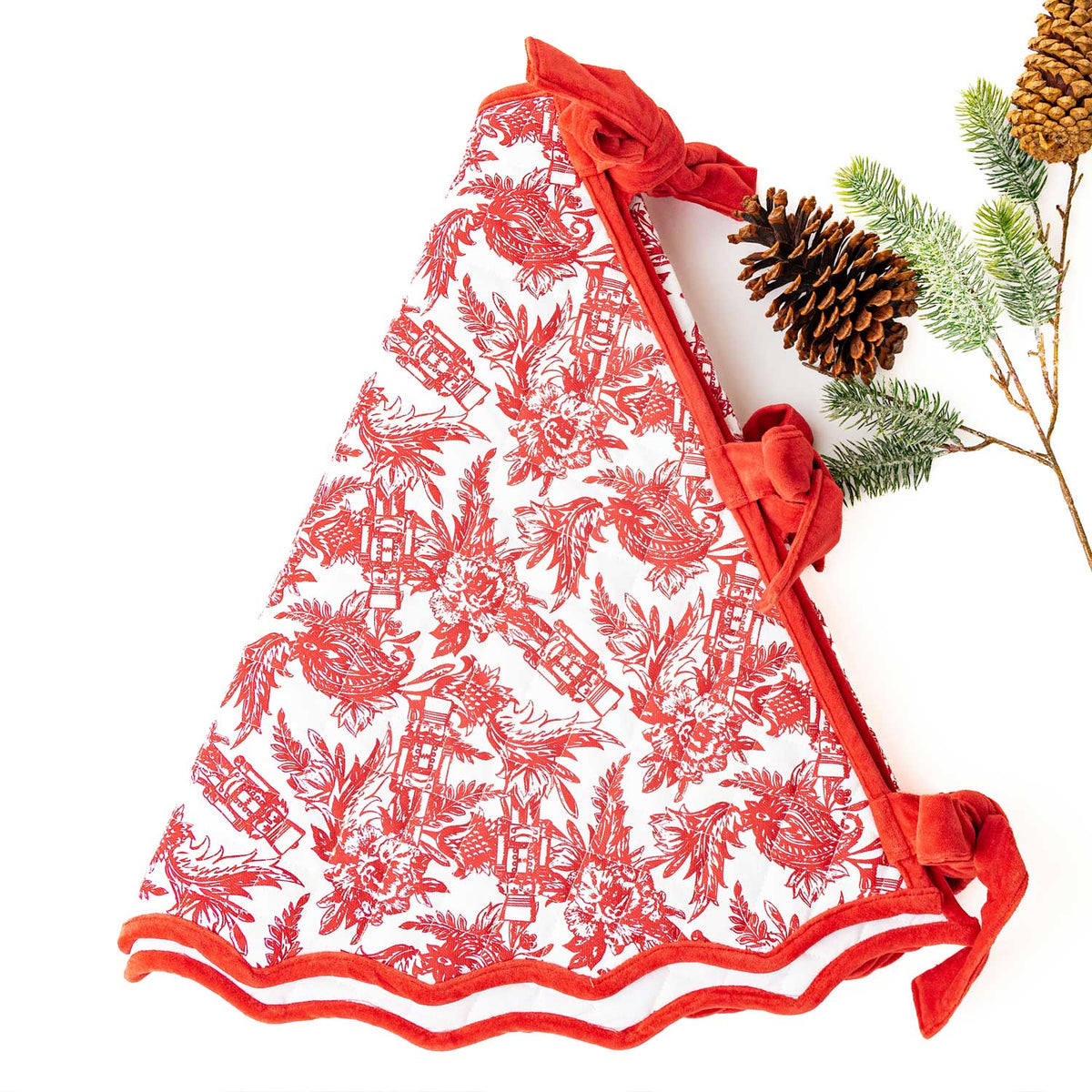 Red Nutcracker Toile Tree Skirt