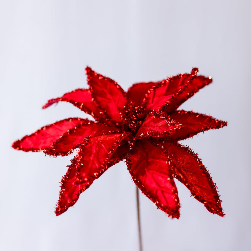 26" Red Tinsel Edge Poinsettia Spray