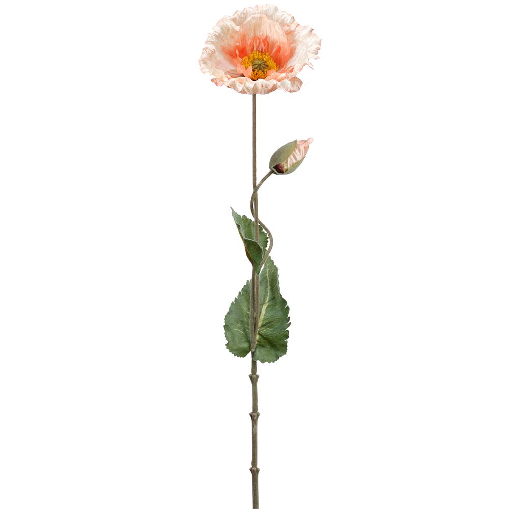 26" Coral/Cream Poppy Flower Spray