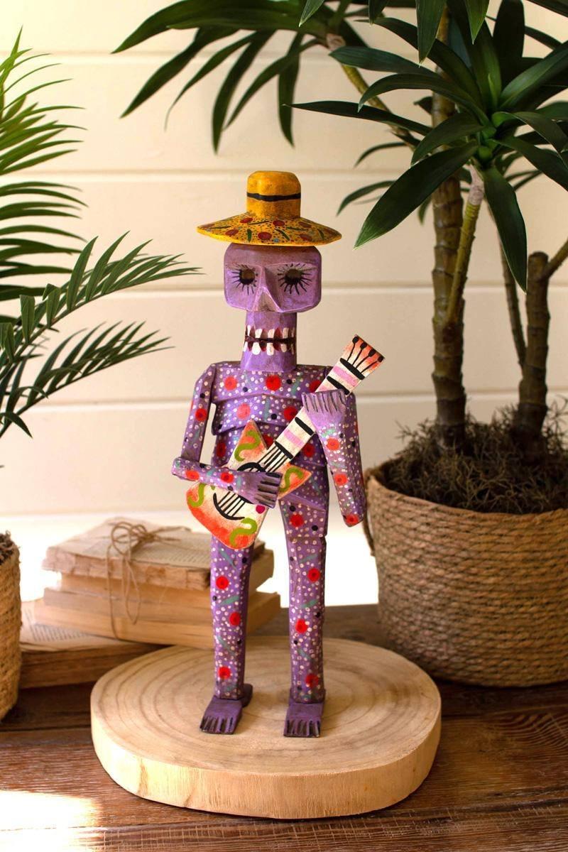 18" Painted Wooden Skeleton Guitarist