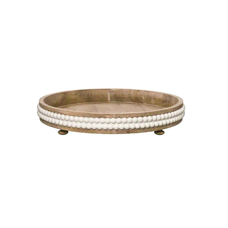 Boho Beaded Wooden Round Tray