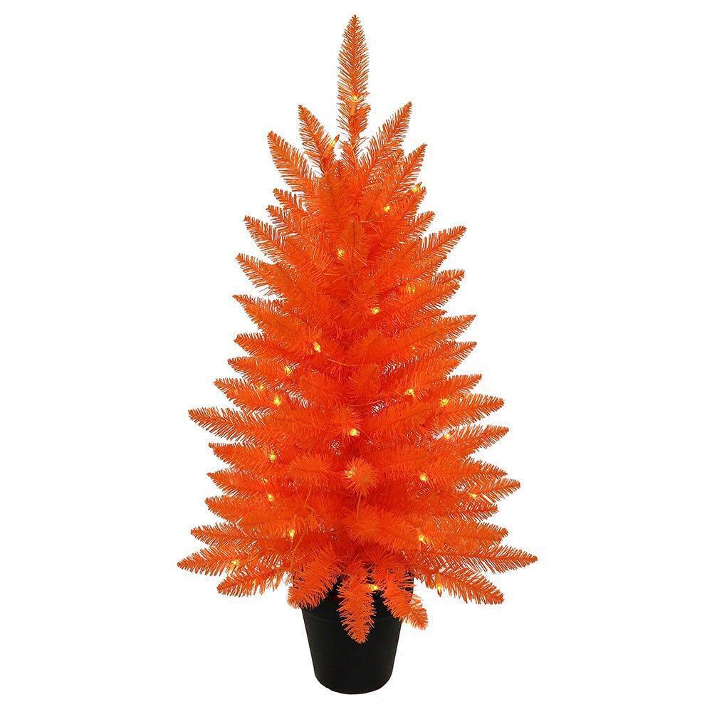 3' Pre Lit Orange Halloween Potted Tree