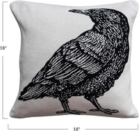 18" White Black Halloween Crow Pillow