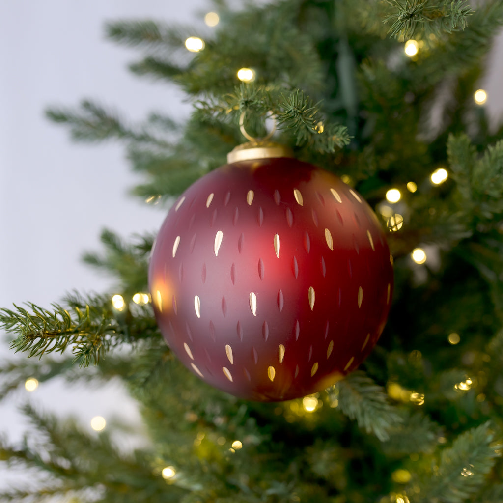 Red Gold Frost Glass Ball Ornament