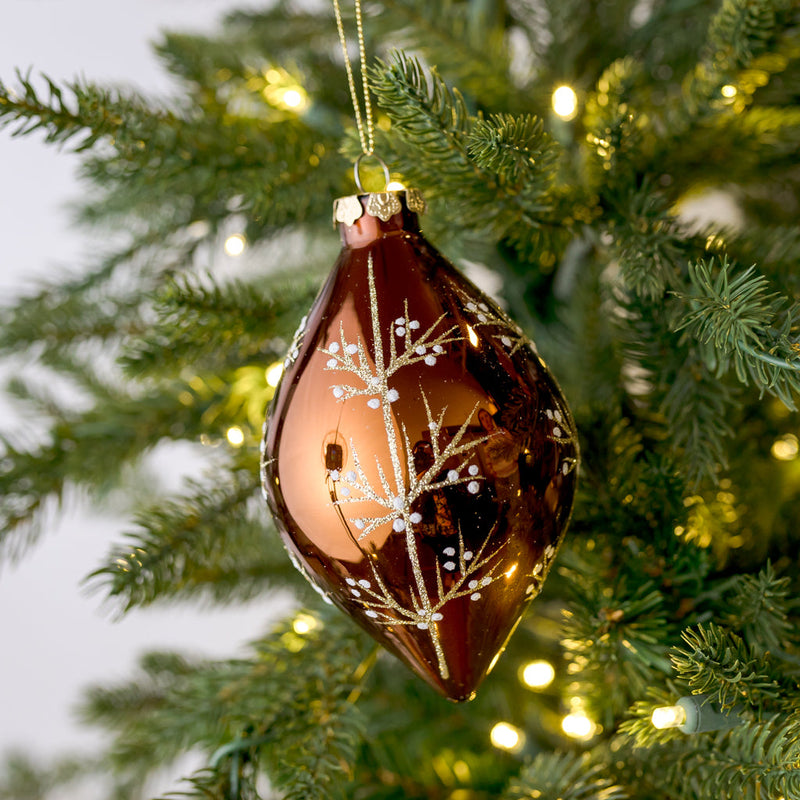 5" Glitter Chesnut Branches Glass Ornament