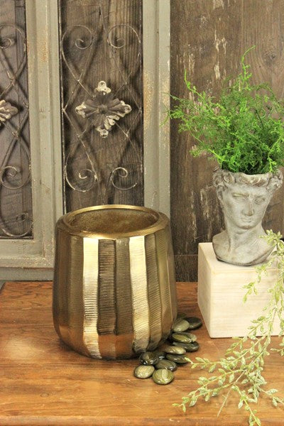 7.75" Gold Ridged Metal Vase