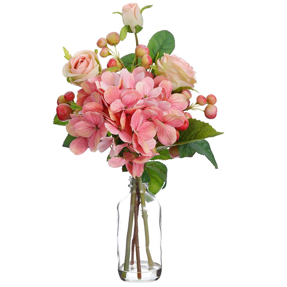15" Pink Rose/Hydrangea With Vase