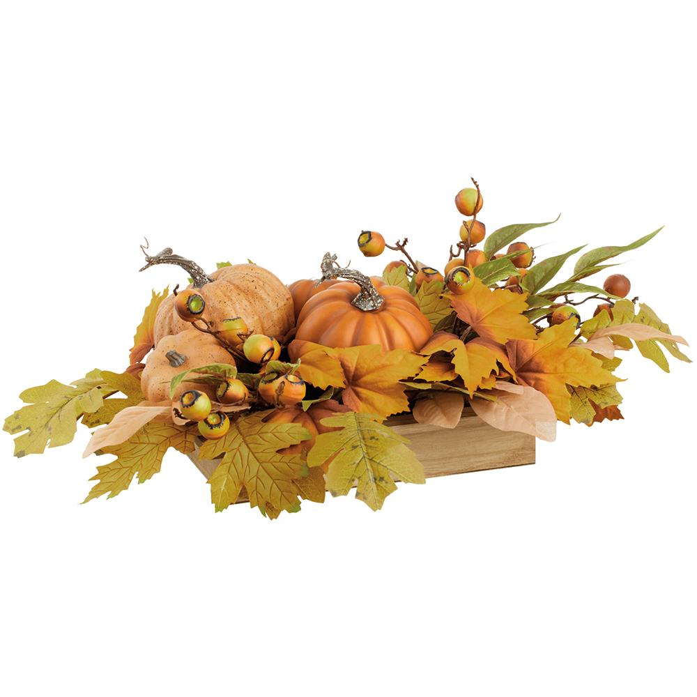 7" Pumpkin/Berry/Maple in Wood Pot Orange Green