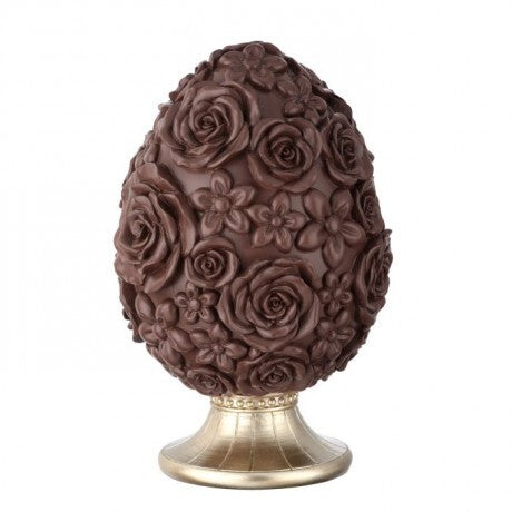 6.5" Chocolate Egg With Rose Pattern On Stand