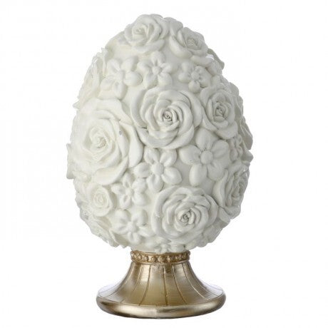 6.5" Ivory Egg With Rose Pattern On Stand