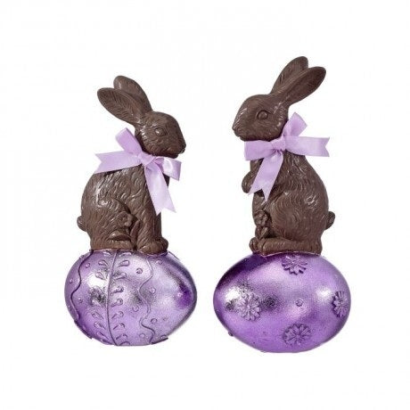 10" Resin Metalic Bunny On Egg, Assorted