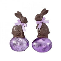 10" Resin Metalic Bunny On Egg, Assorted