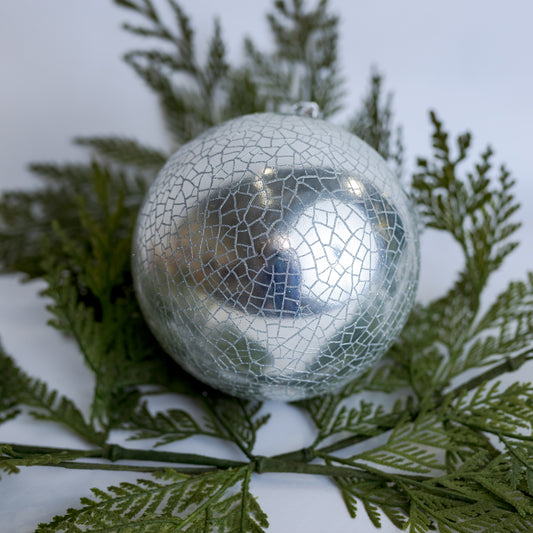Crackle Silver Metallic Plastic Ornament Box of 2 (CLR)