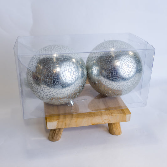 Crackle Silver Metallic Plastic Ornament Box of 2 (CLR)