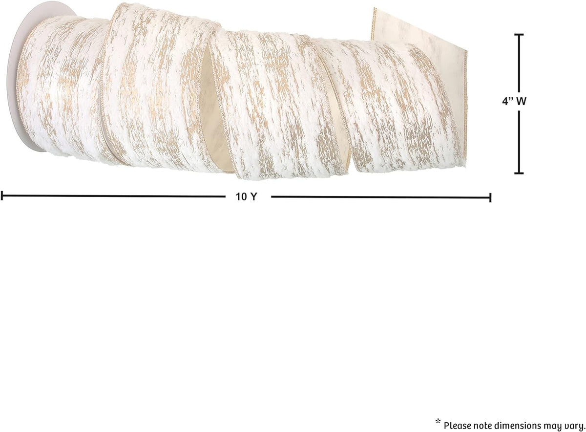 4"x10yd Ivory & Gold Birch Fur Ribbon