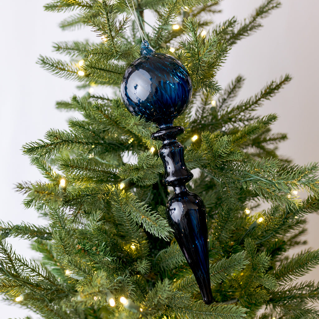 12" Opaque Midnight Blue Finial Ornament Assorted