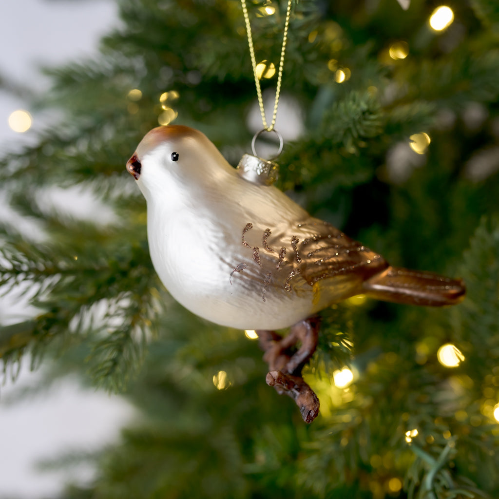 5" Wren Bird on Branch Glass Ornament