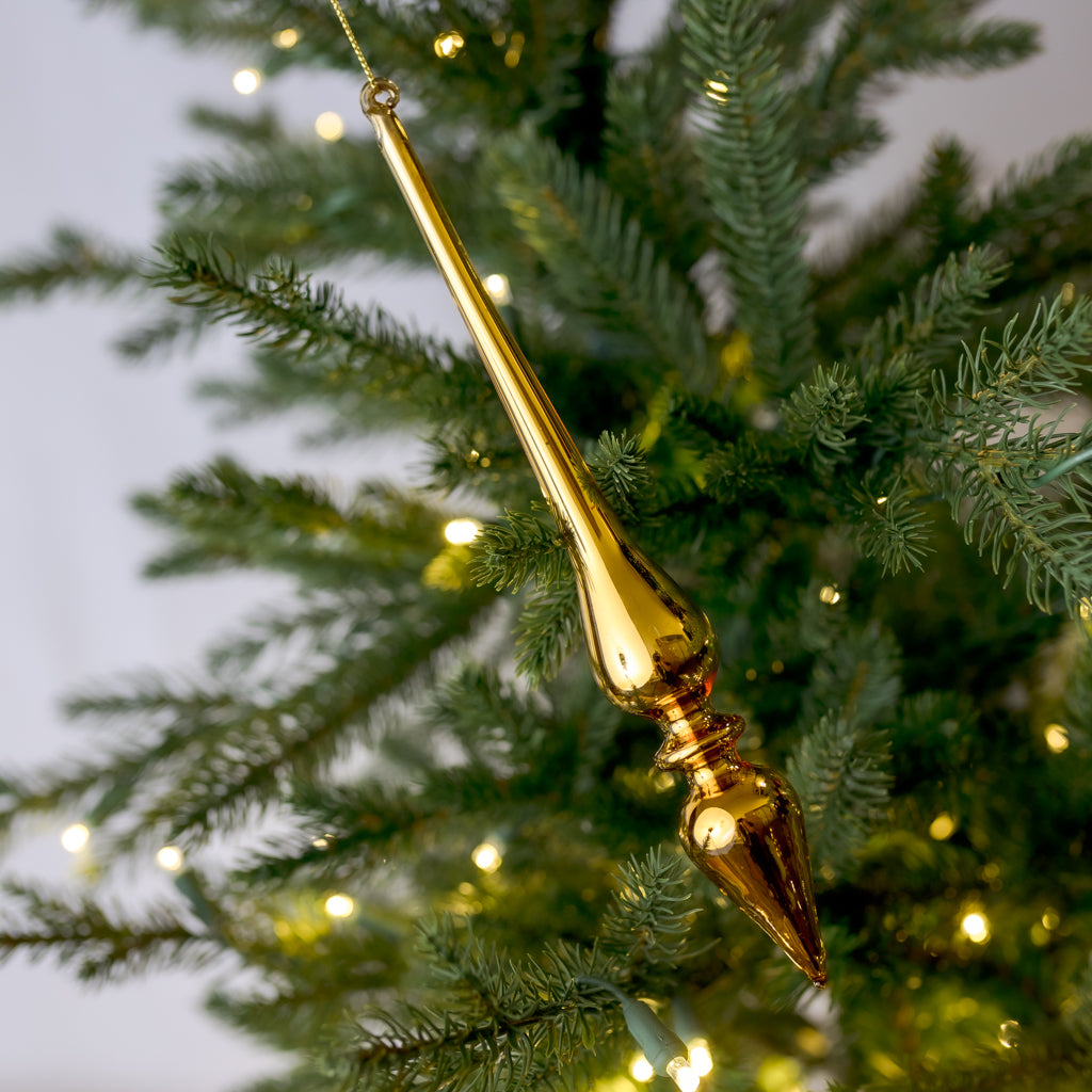 9" Shiny Gold Finial Glass Ornament