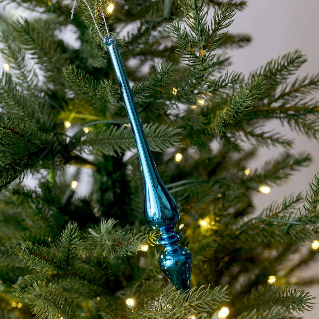 Shiny Royal Blue Glass Finial Ornament - Thumbnail 2
