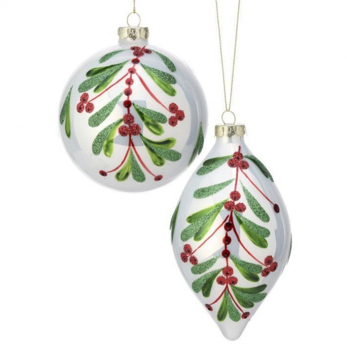 Hollyberry Red White Green Glass Ornament Assorted