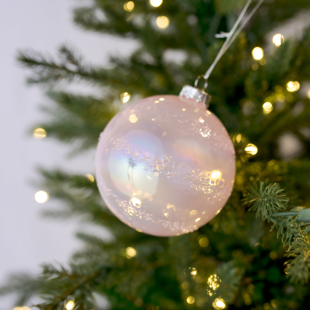 5" Etched Blush Glass Ball Ornament