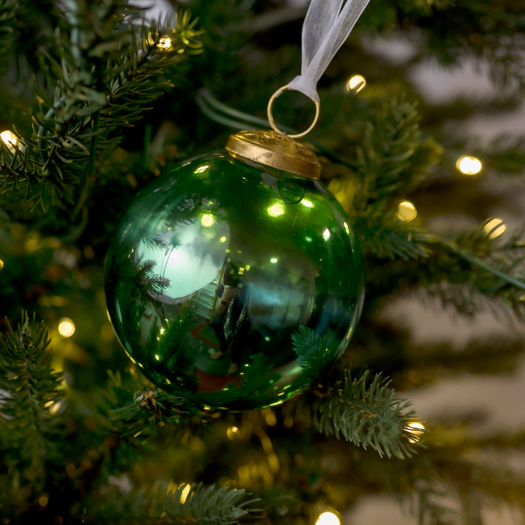 4" Green Glass Ball Ornament