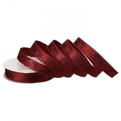 1"X20Y Burgundy Wired/Glitter Satin Ribbon