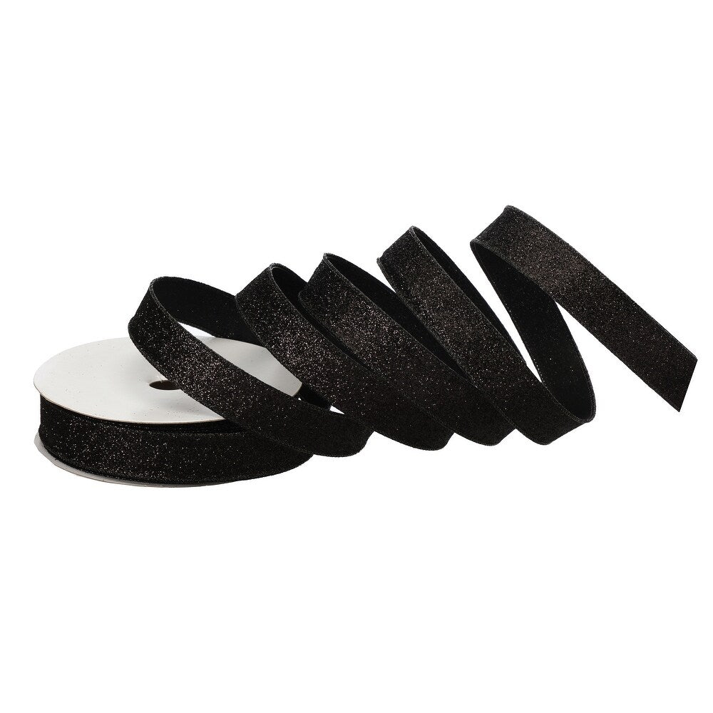 1"X20Y Black Wired/Glitter Satin Ribbon