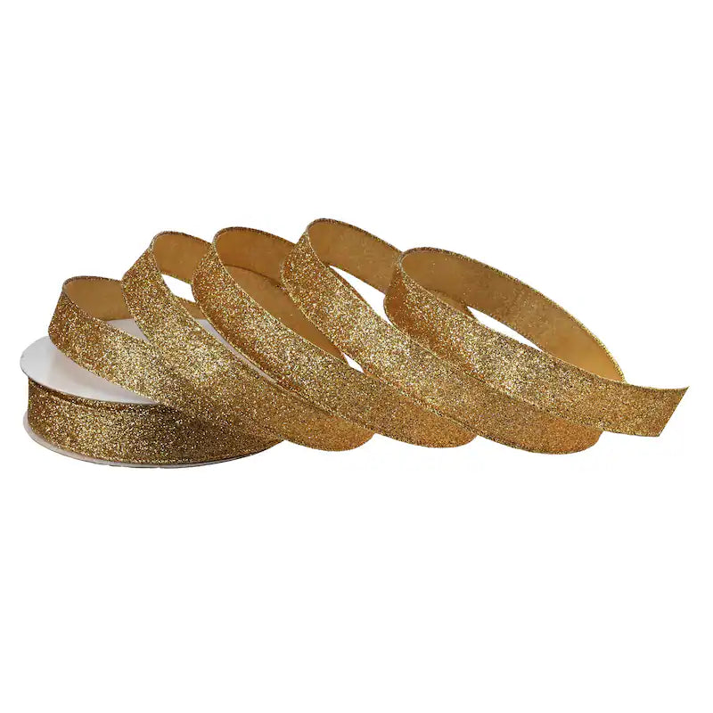 1"X20Y Gold Wired/Glitter Satin Ribbon