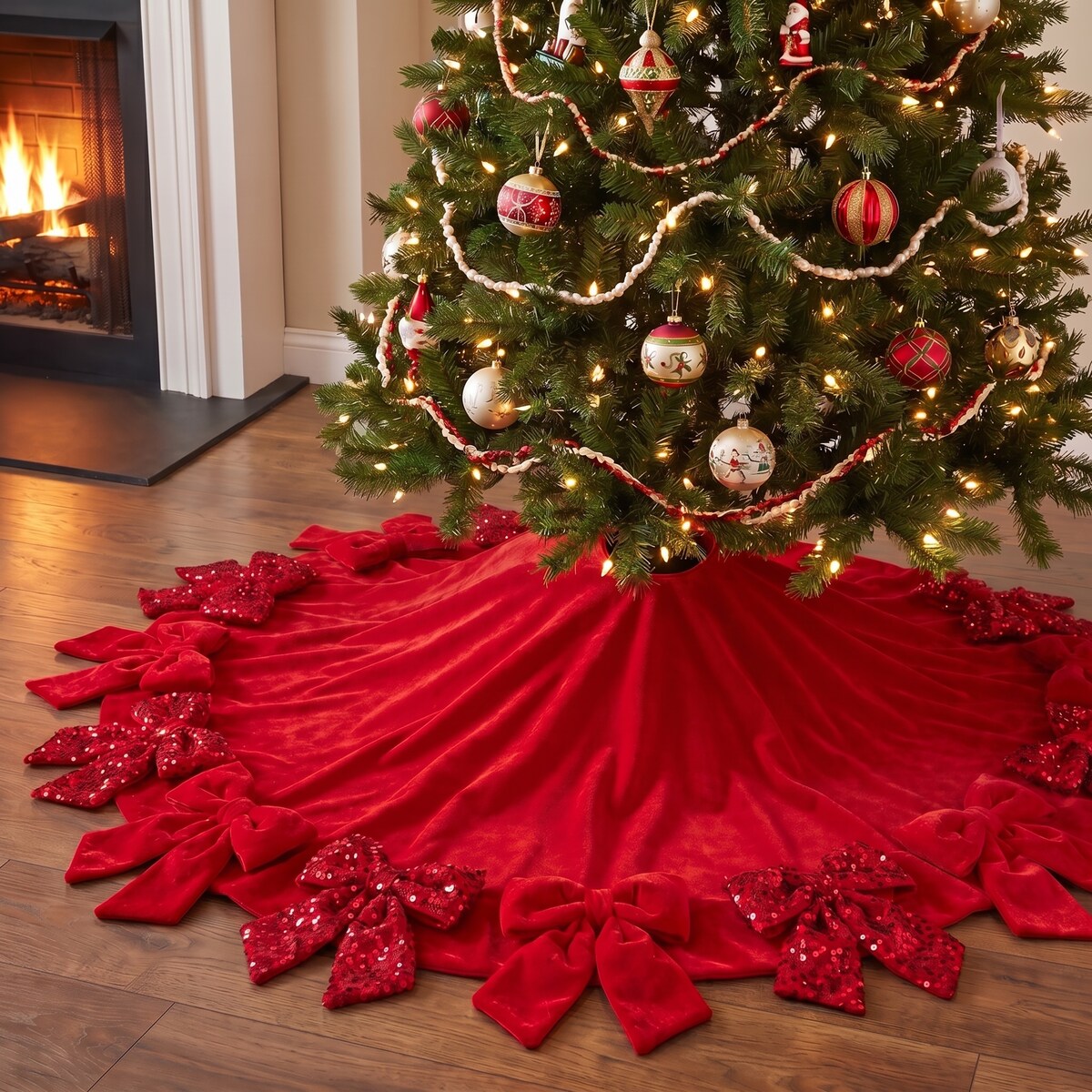54" Red Velvet with Bows Tree Skirt