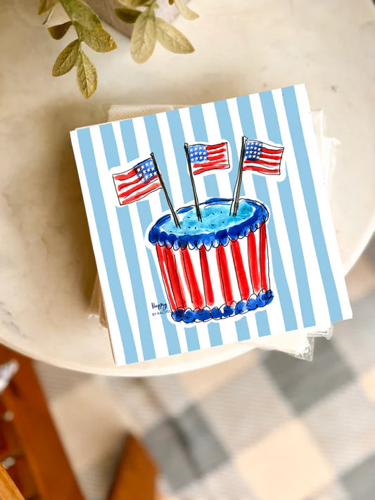 America Birthday Cake and Stripes Cocktail Napkins