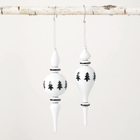 Modern Black & White Finial Glass Ornament (CLR)