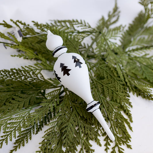 Modern Black & White Finial Glass Ornament (CLR)