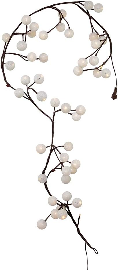 6' Brown Branch Garland with Warm White LED Lighted Cotton Ball