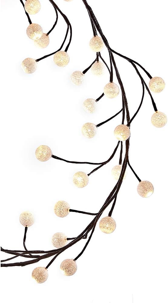 6' Brown Branch Garland with Warm White LED Lighted Cotton Ball - Thumbnail 2