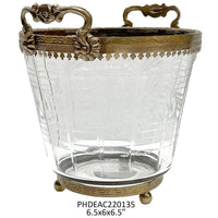 Petite Etched Ice Bucket Gold Vintage Container