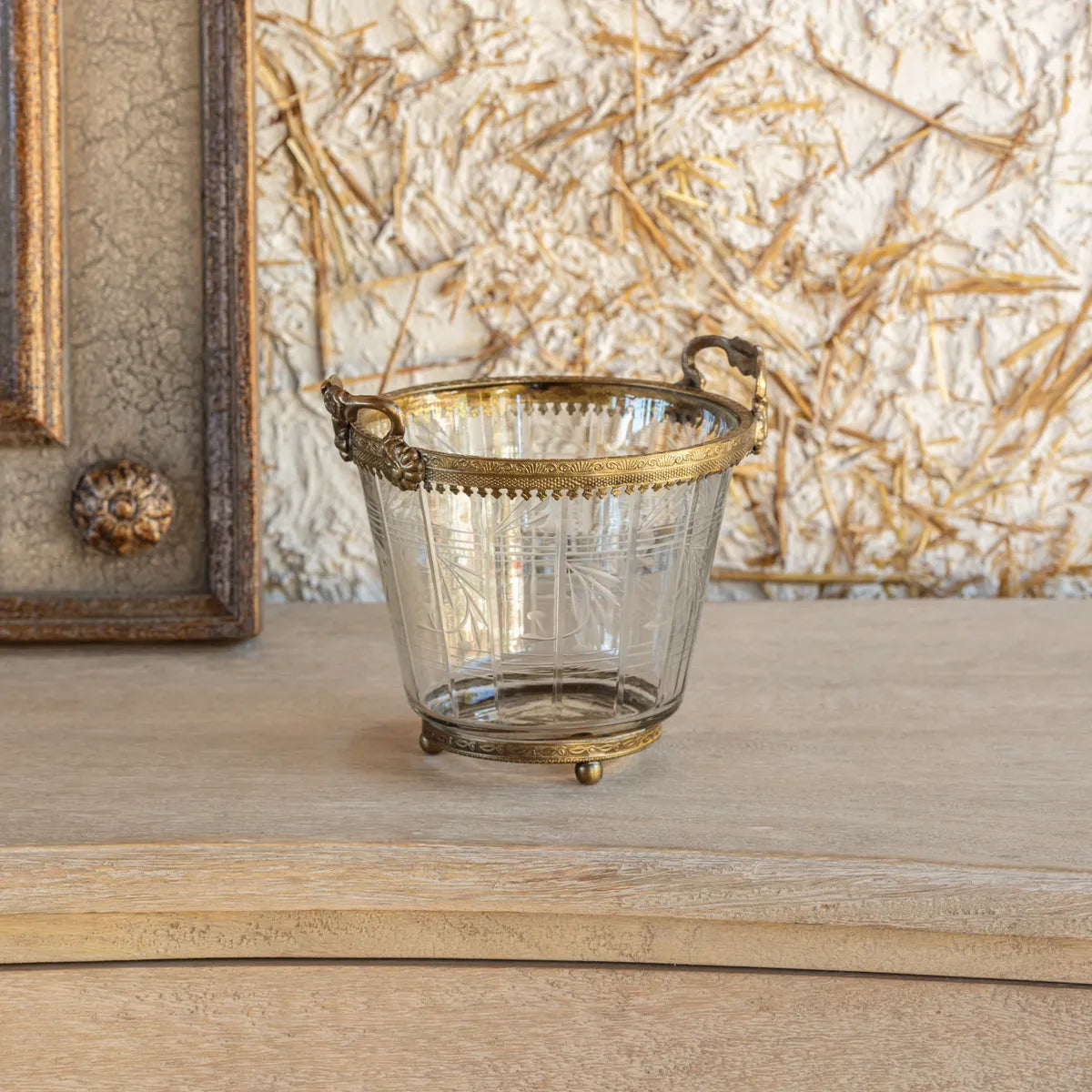 Petite Etched Ice Bucket Gold Vintage Container