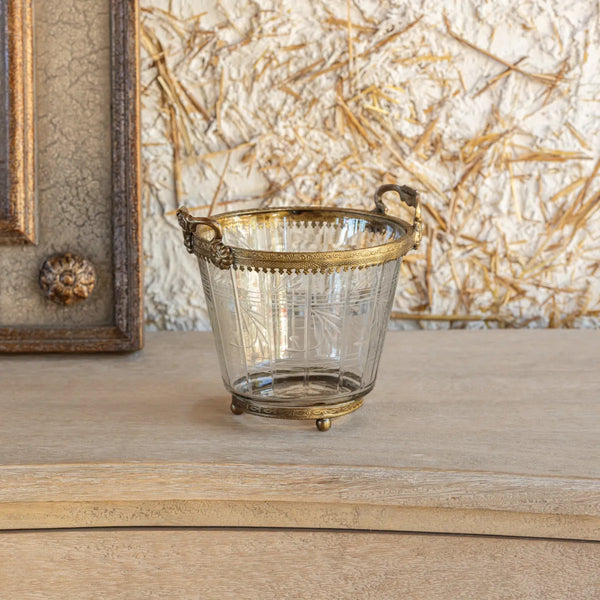 Petite Etched Ice Bucket Gold Vintage Container