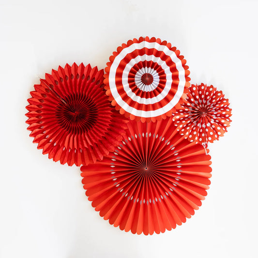 Red And White Party Fan Set