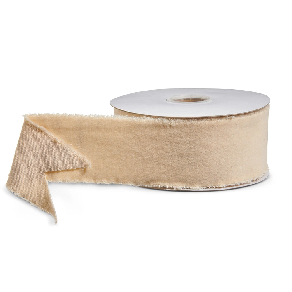 2.5"X10Yd Ivory Torn Edge Ribbon Velvet